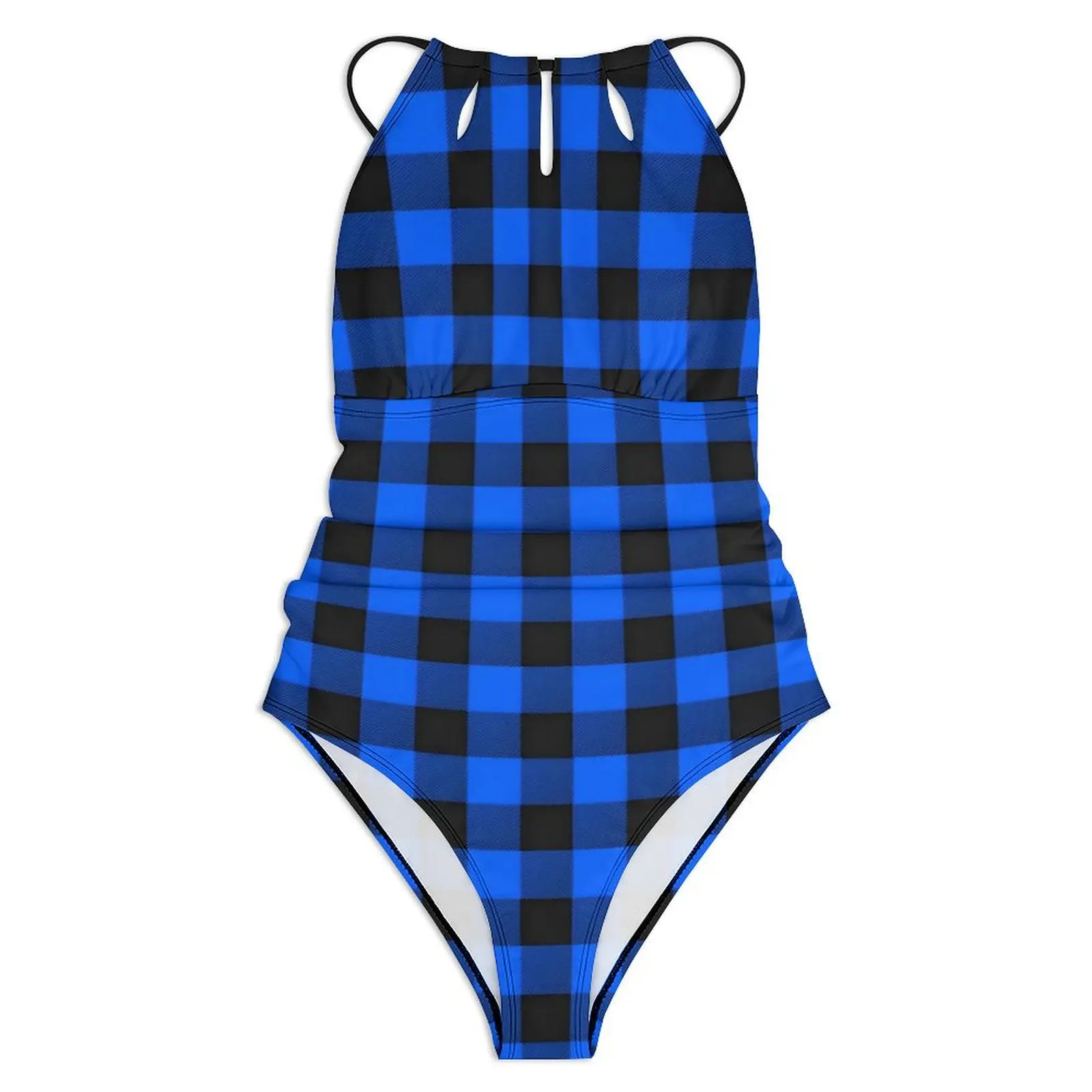 Blue Plaid Swimsuit Retro Checkerboard One Piece Swimwear Push Up Trend Bathing Suit Sexy Holiday Pool Design Swimsuits