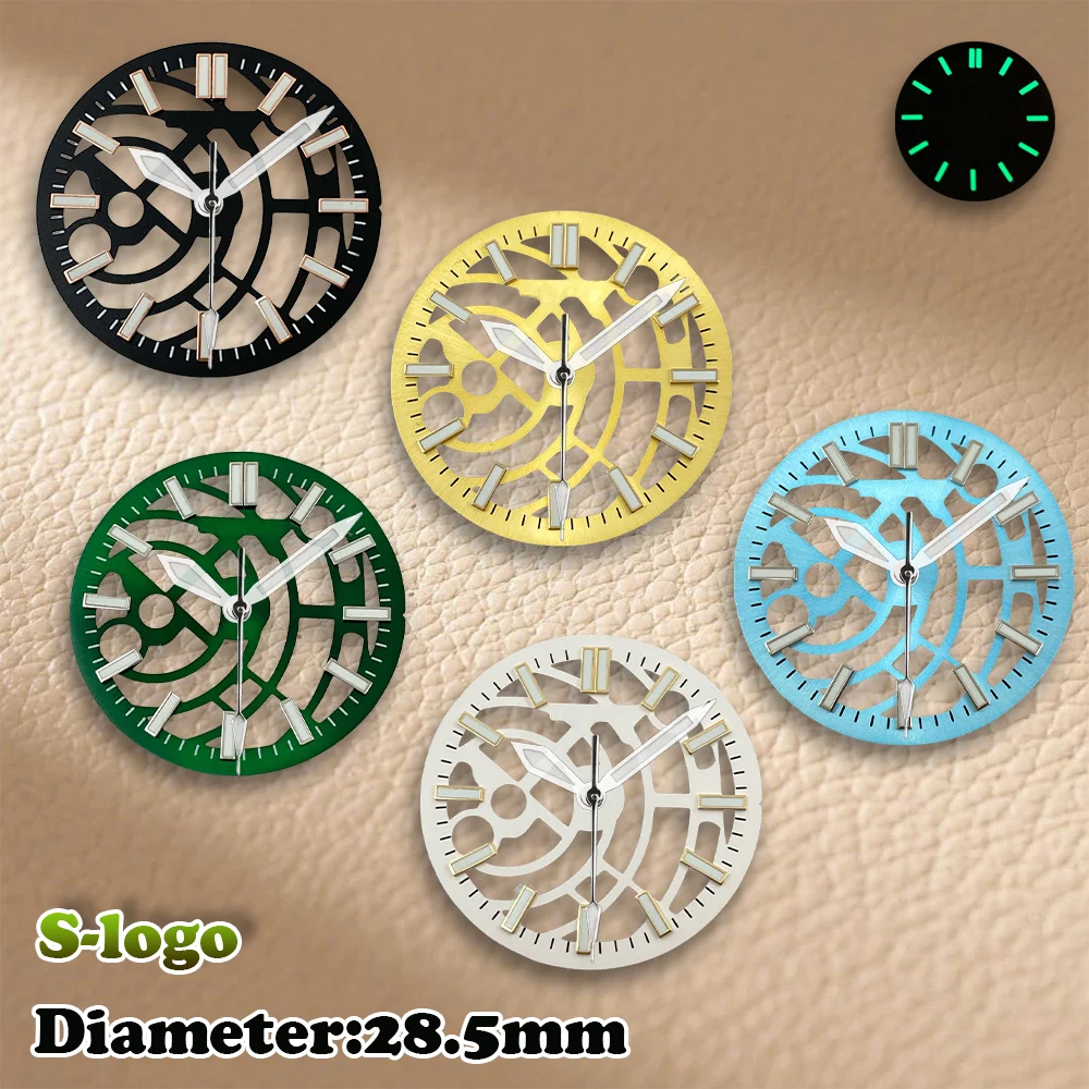 

S Logo 28.5mm Hollow Out Dial NH70/NH72 Movement Green Luminous Watches for men Watch Modification Accessories repair tools