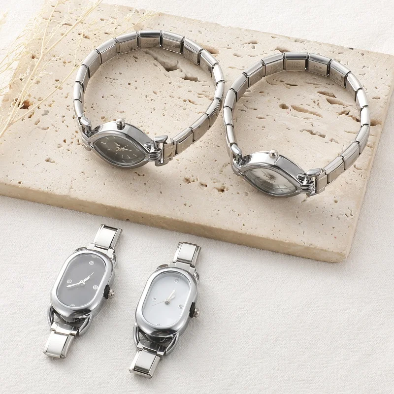 Stainless Steel Fit 9mm Watch Connector Italian Charm Links Women's Oval Watch Header Linker Bracelet DIY Jewelry Gifts