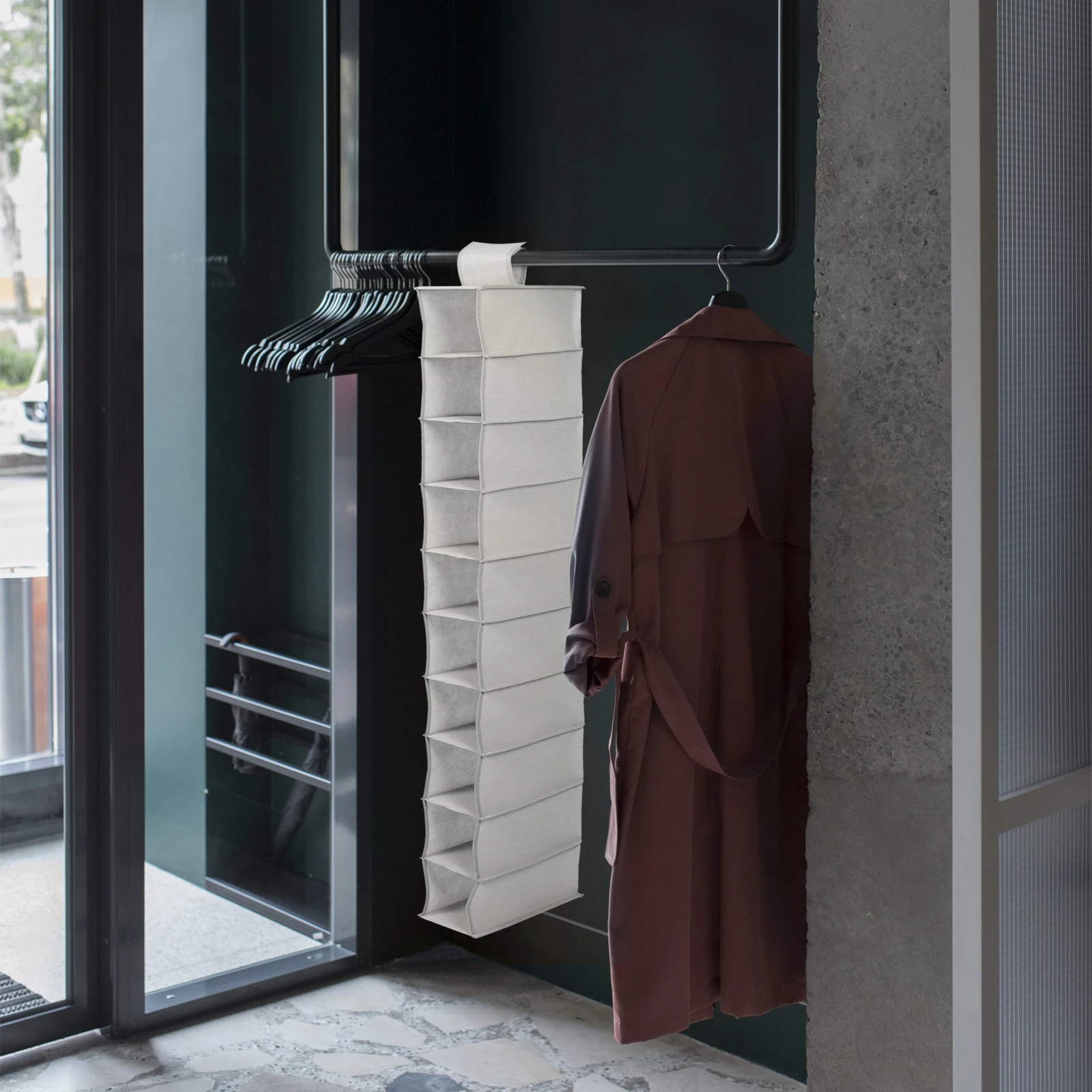

Folding Shoe Storage Rack Dark Grey Non-woven Fabric Closet Hanging Bag Portable Organizer Wall Mountable Shoes Compartment