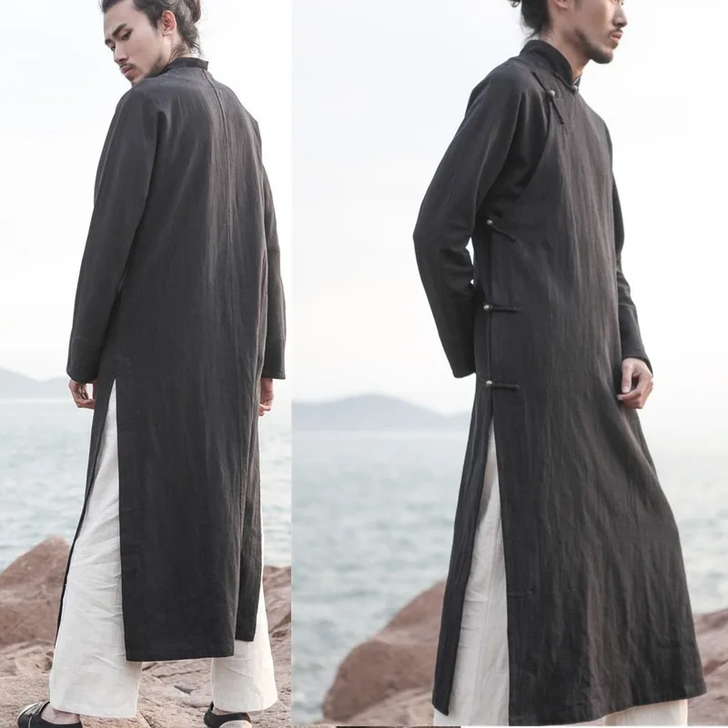 

Traditional Chinese Hanfu Casual Blouse Tang Suit Men Qipao Gown Robes Japanese Style Tea Zen Long Shirt Kung Fu Tai Chi Uniform