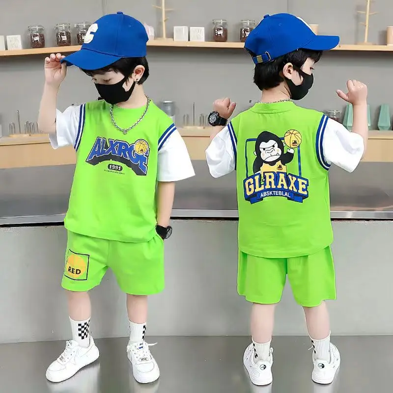 

Kids Boys Set Summer Short Sleeve 2023 New Fashionable Sportswear Childrens Two Piece Set Boys Cool Trend Kids Outfits