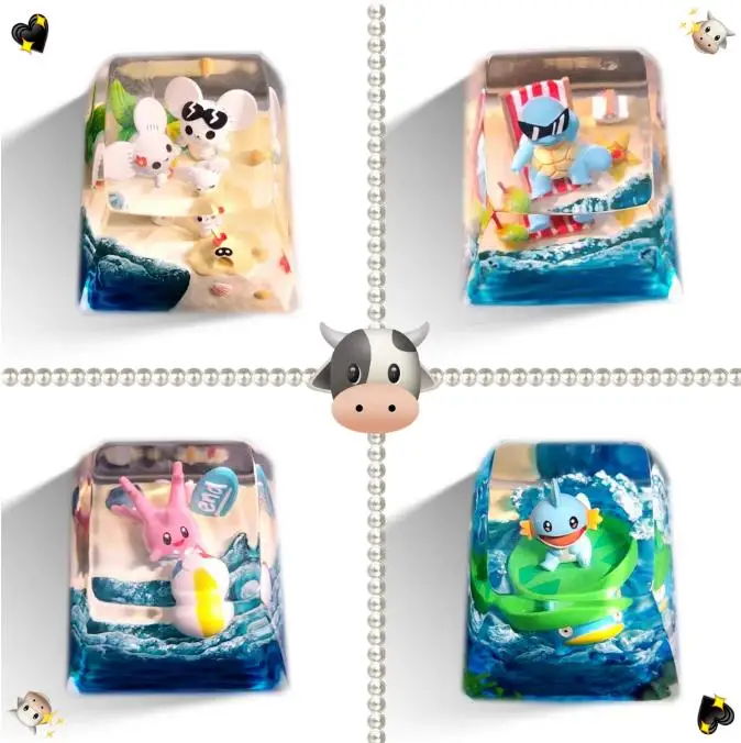 

Pokemon Anime Character Keycap Mechanical Keyboard Resin Transparent Stereoscopic Keycap Beach series Togepi Squirtle Maushold