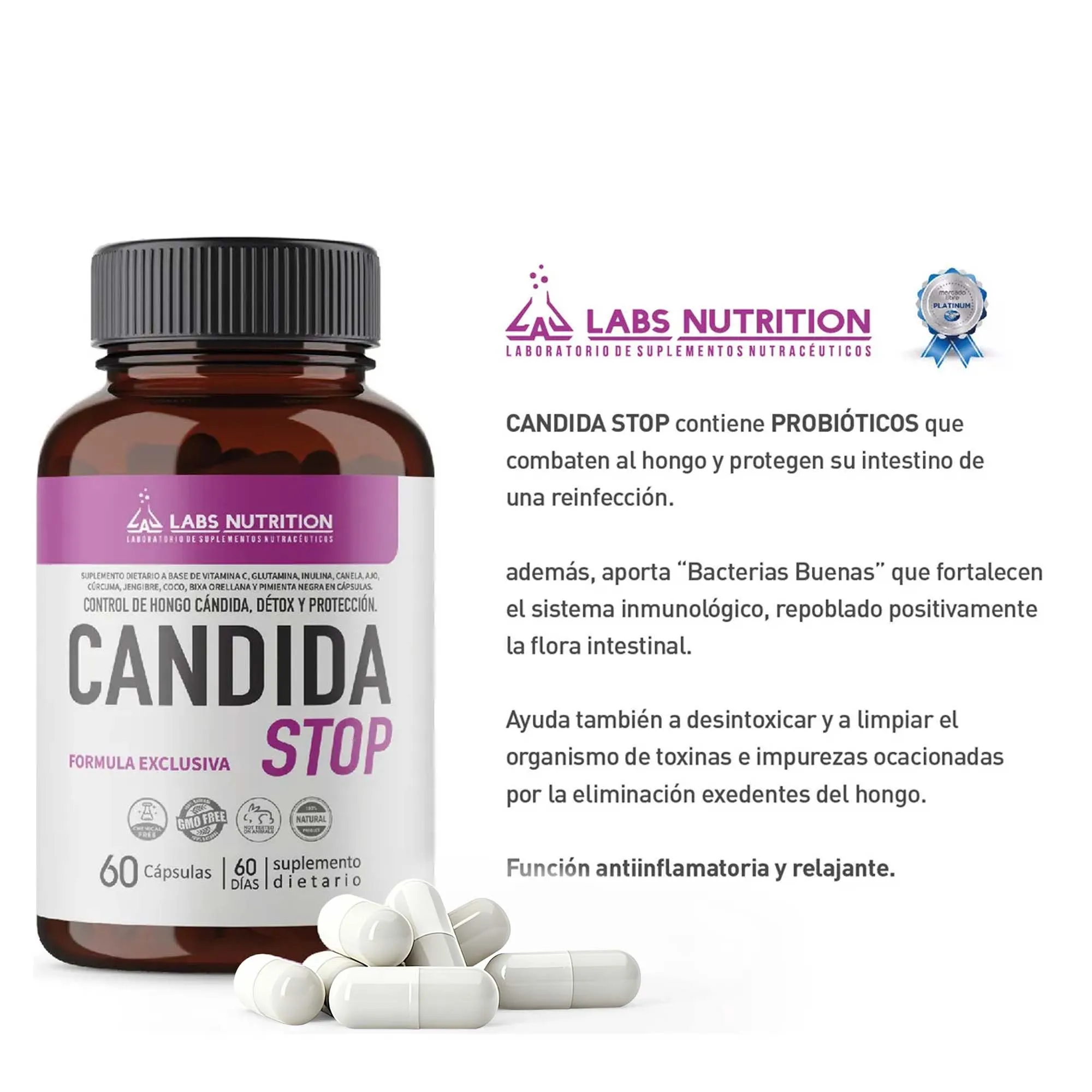 Candida - Liver Cleansing, Detoxifying, Supports Intestinal Health, Cleansing Colon, Boosting Energy, 60 Capsules