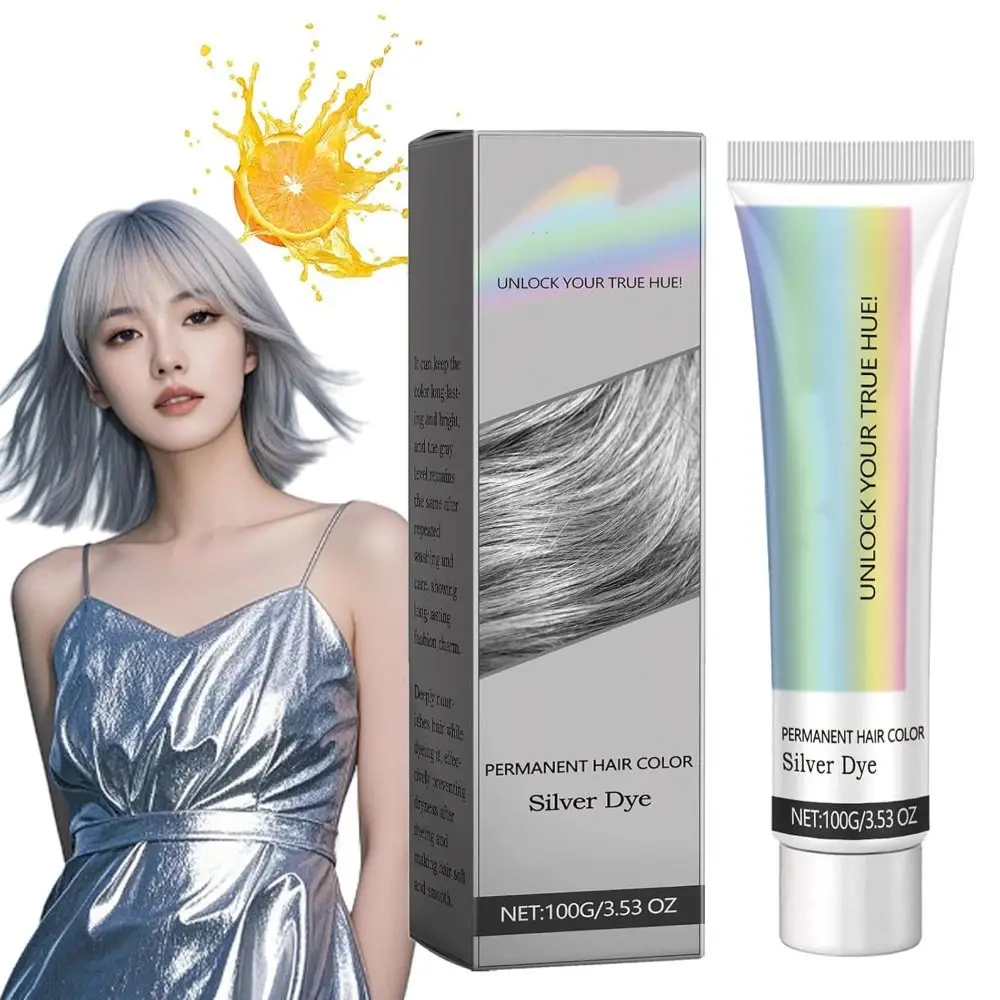 2-in-1 Silver Hair Dye Natural Essence Extract Silver Silver Metallic Hair Dye Plant Extract Non-damage Natural Hair Dye Cream