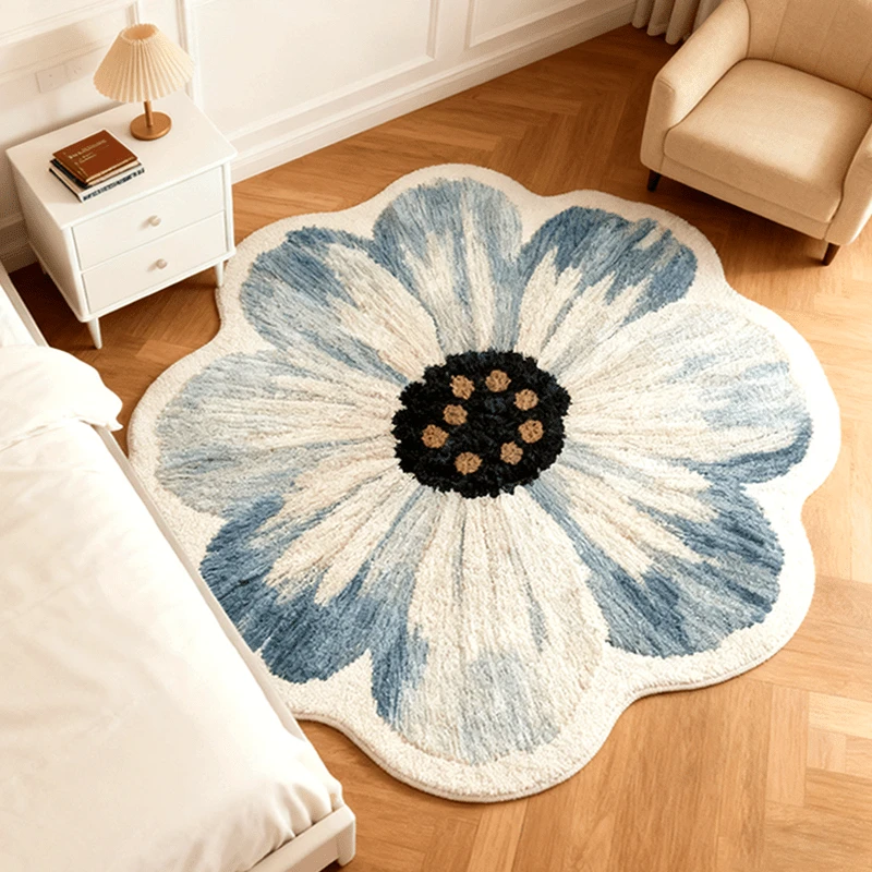 Flower Pattern Bedroom Decor French Carpet Fluffy Soft Bedside Rug Irregular Shape Carpets for Living Room Thick Plush Floor Mat