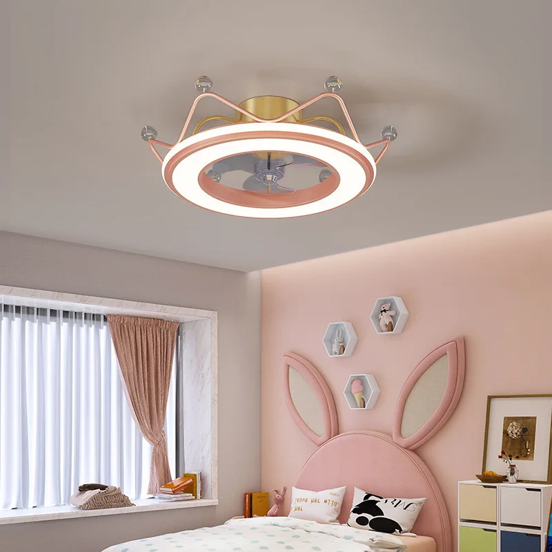 Nordic New Crown Children's Fan Light Bedroom Restaurant Ceiling Home Integrated Electric  