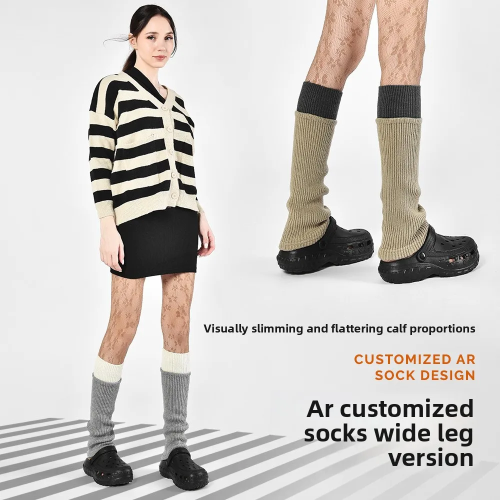 

New Knitted Sock Covers Trendy Autumn Winter Warmth Anti-Cold Color Block Simple Style Men Women Home Comfortable Leggings