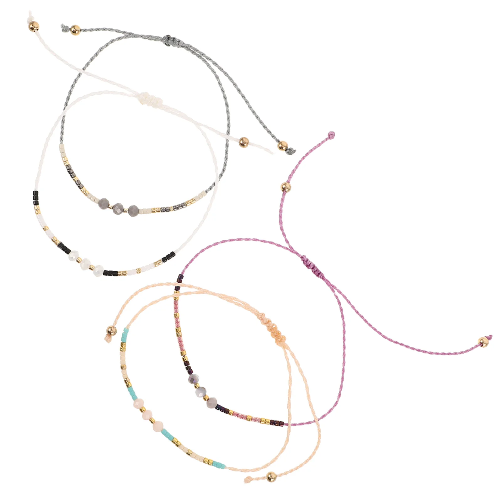

4Pcs Adjustable Crystal Beads Bracelet Rice Beads Handmade Boho Style Waxed Rope Summer Beach Jewelry Beaded Beach Anklets