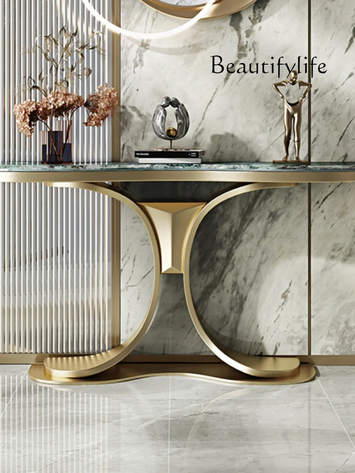 

Italian Light Luxury and Simplicity Stone Plate Console Home Table High-End Natural Marble Console Tables