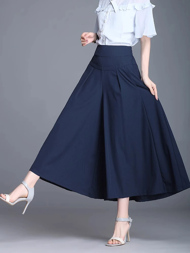 

High Waist Nine-Five Wide Leg Skirt Summer plus Size Half Skirt Thin Casual Ice Silk Pants Chiffon Large Swing Skirt Pants