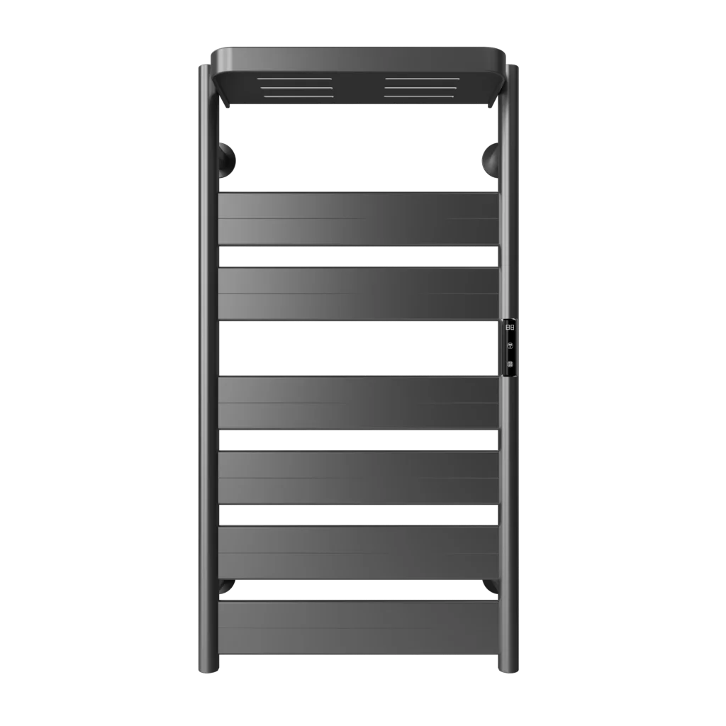 رف المناشف الكهربائية، رف تسخين مناشف الحمام المثبت على الحائط ورف تجفيف المناشف مع وظائف توقيت وتعديل درجة الحرارة.