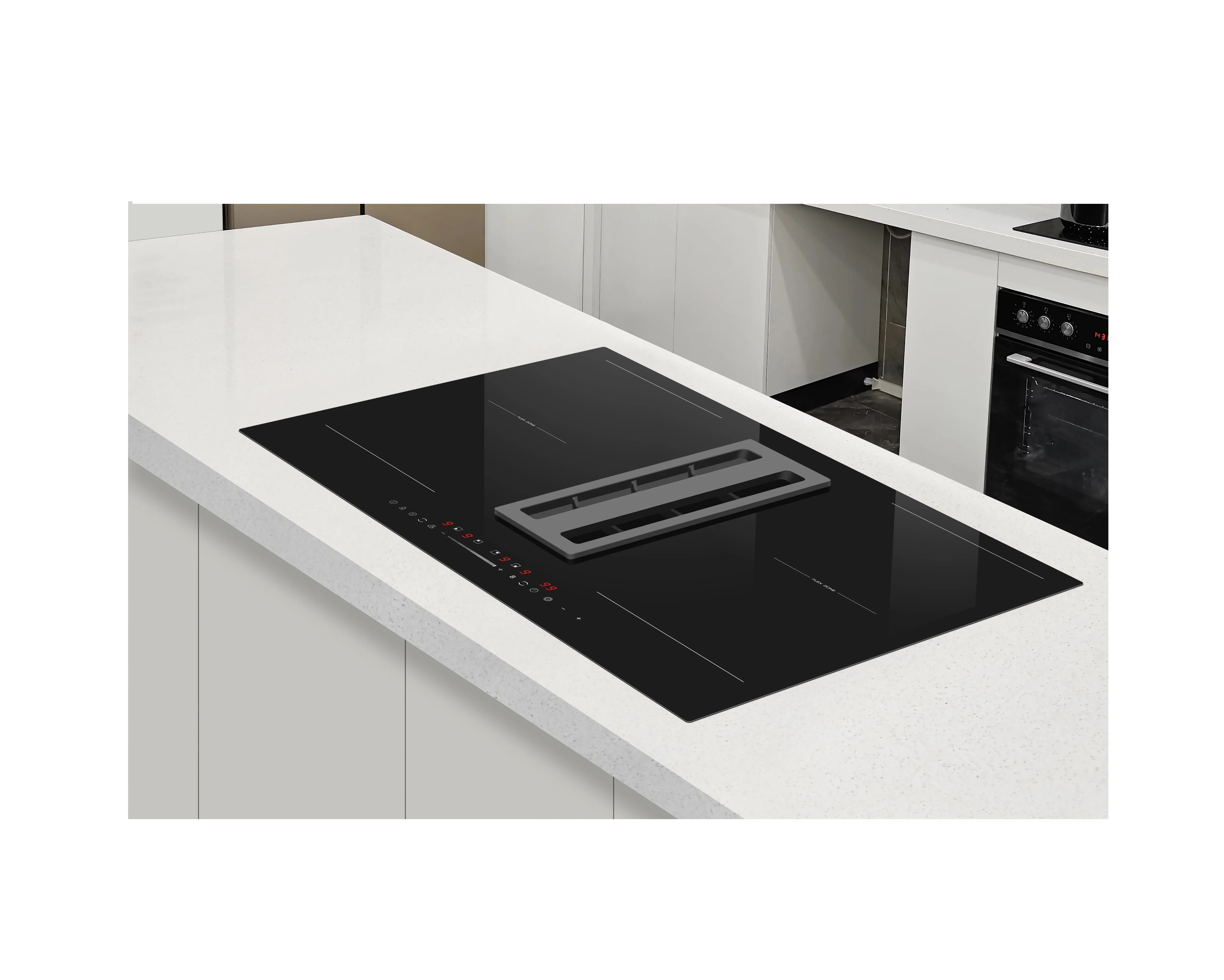 Temperature Sensor Touch Control 4 burner Induction Hob Combined With Down air Hood