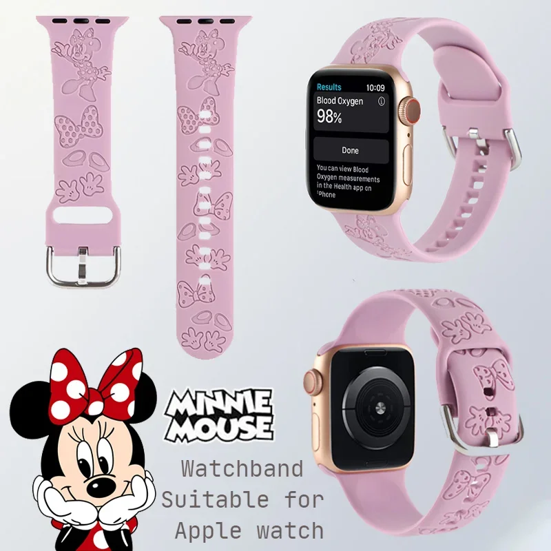 Disney Mickey Minnie Strap for Apple Watch Band 44mm 40mm 45mm 41mm 38mm 42mm Silicone Solo Loop bracelet iWatch 8 ultra 7 6 5 3