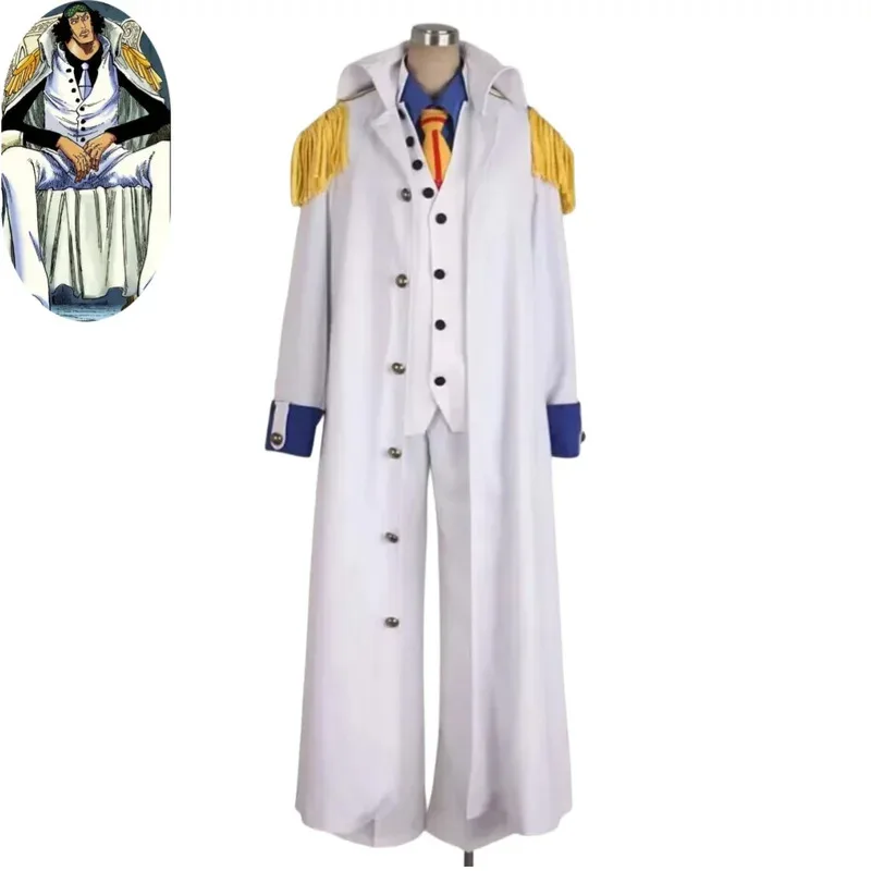 

Anime Admiral Aokiji Kuzan Cosplay Costume Marine Military Uniform Cloak Coat Blue Shirt Full Set Adult Man Halloween Suits;2k,j