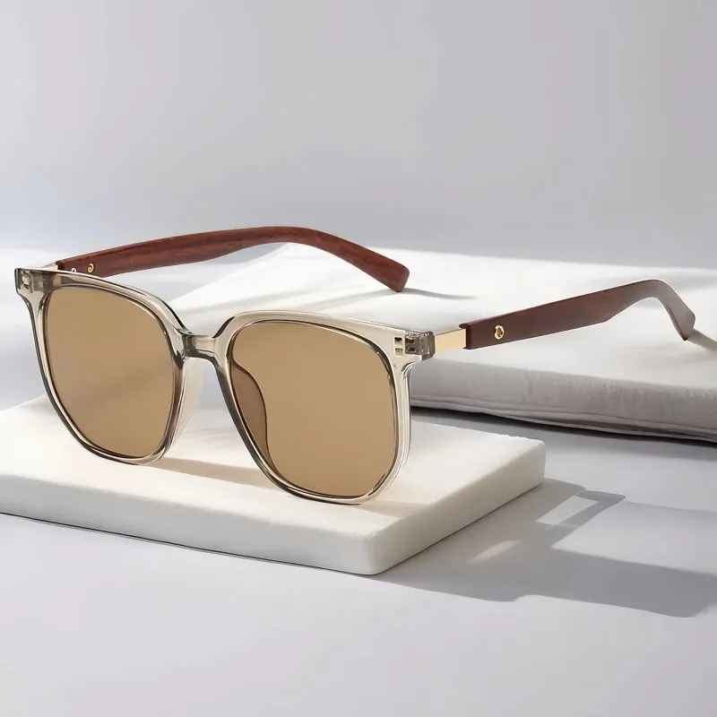 Classic Brown Sunglasses Vintage Aesthetic Square Frame Gradient Lens Wood Texture Eyewear Unisex Sun Glasses Outdoor