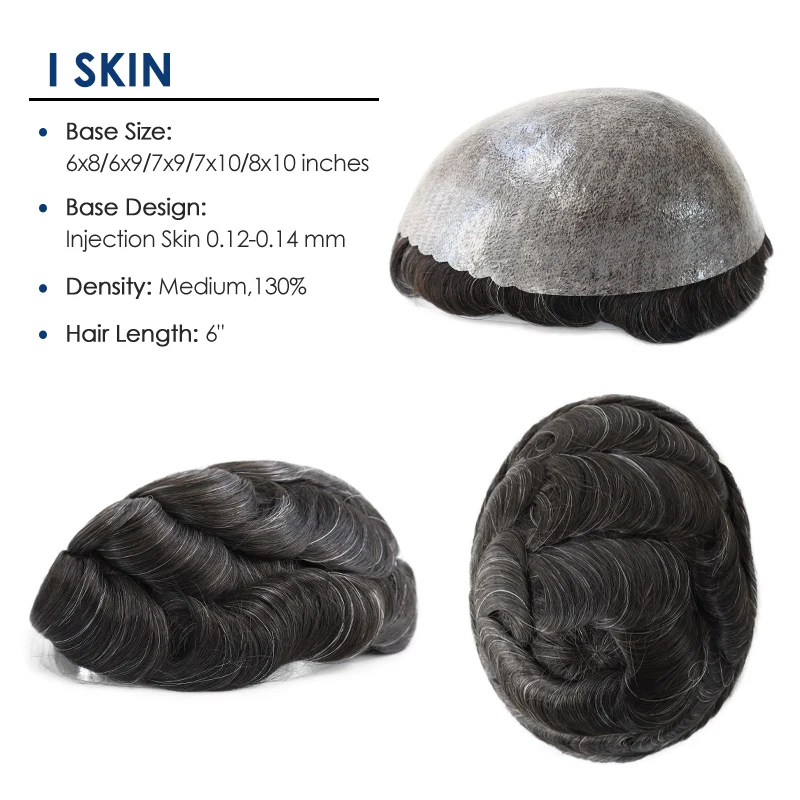 الرجال الشعر البشري الاصطناعية مع شعر رمادي شعر مستعار الرجال حقن رقيقة الجلد وحدة الشعر نظام استبدال الشعر الذكور الاصطناعية #2