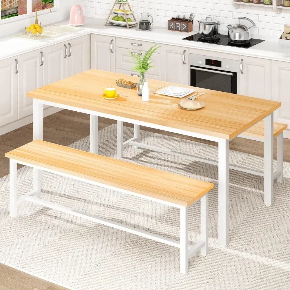 Dining Room Table Set, Kitchen Table Set with 2 Benches, Ideal for Kitchen and Dining Room, Benches of 41.3x11.8x17.7 inches