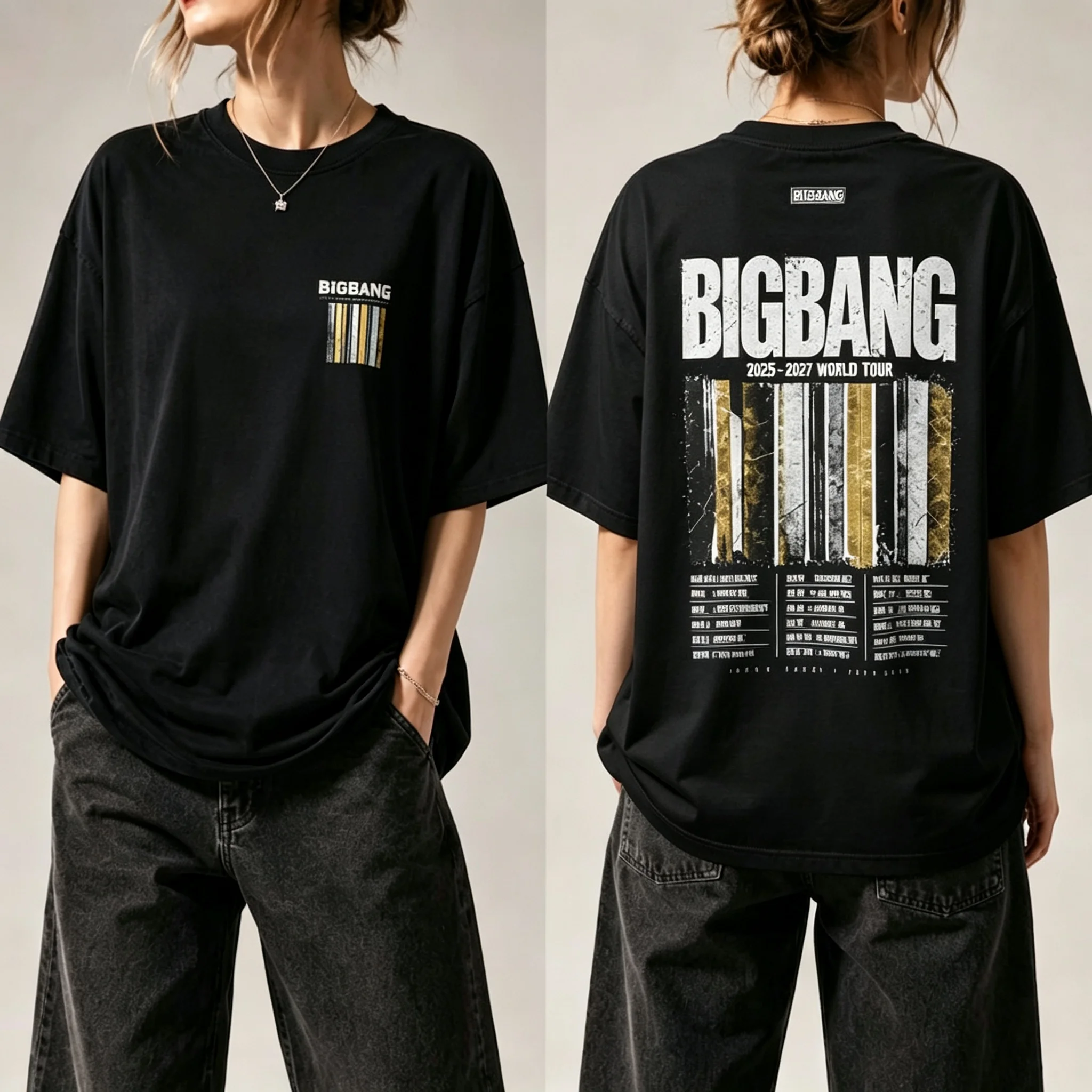 Bigbang 20. Jubiläums-Merch-T-Shirt 2025-2027 Welttournee Vorder- und Rückseitengrafikdruck Kpop Unisex Kurzarm-T-Shirt für Fans – Detail 2