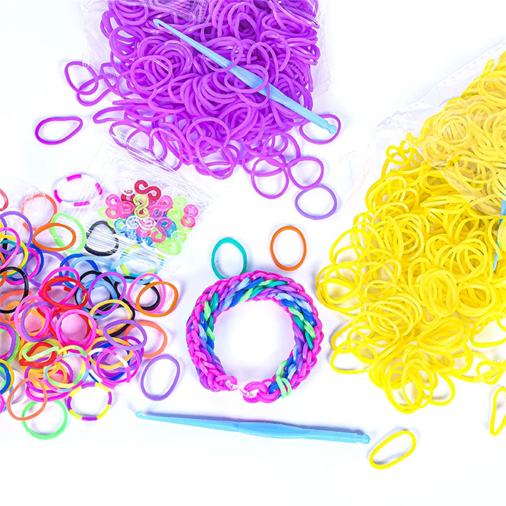 600Pcs Color Rubble Loom Bands Bracelets Kit Girl Gift Elastic Weaving Lacing Craft DIY Jewelry Making Accessories Supplies