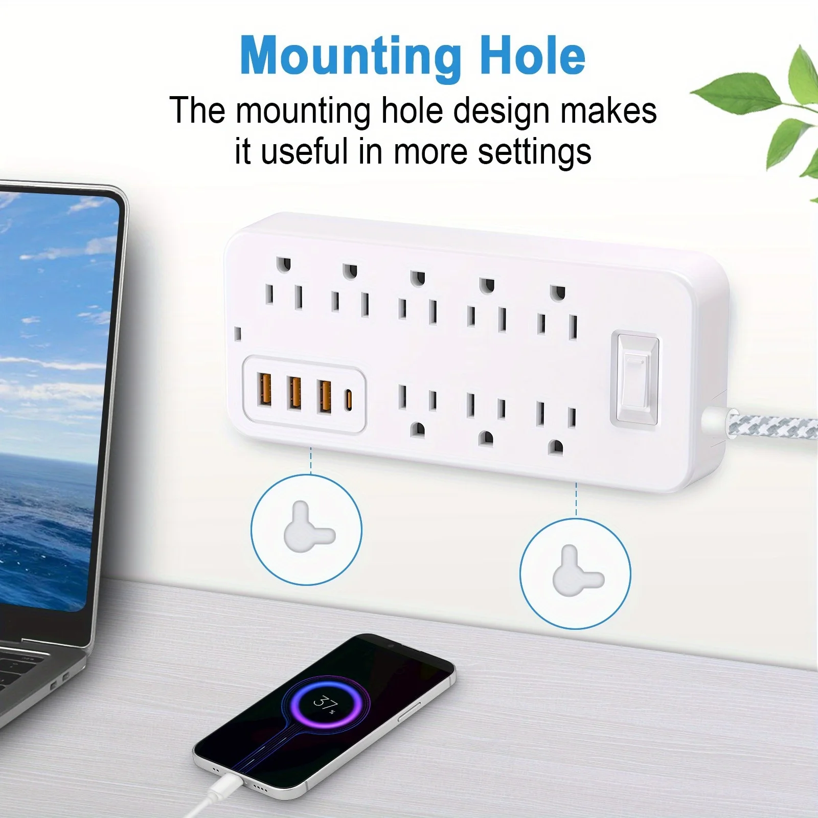 1 11-in-1 power adapter with 4 USB ports, 1 C-type port, and 8 AC outlets, suitable for home, office, and travel use