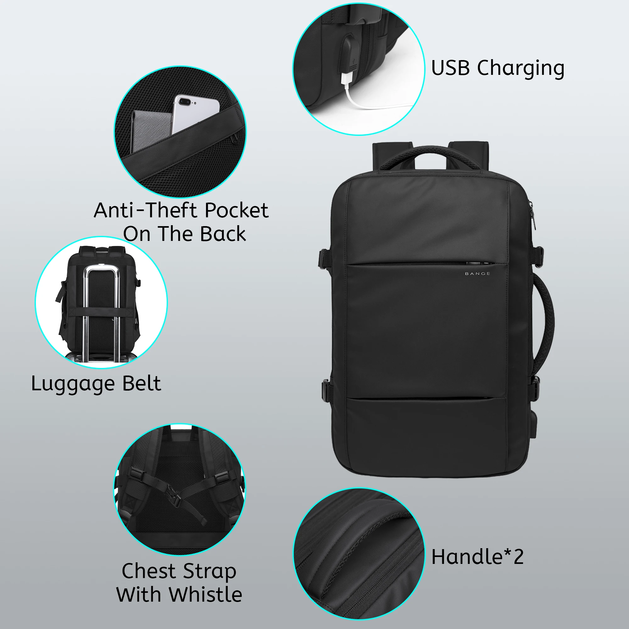 Bange gran mochila de viaje de los hombres de negocios, mochila ampliable senderismo bolsa de gran capacidad portátil mochila impermeable para hombres