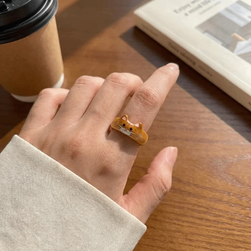 Gift New Style Cartoon Ragdoll Cat Ring Unique Design Creative Design Resin Ring Minimalist Design Animal Finger Ring Teenager