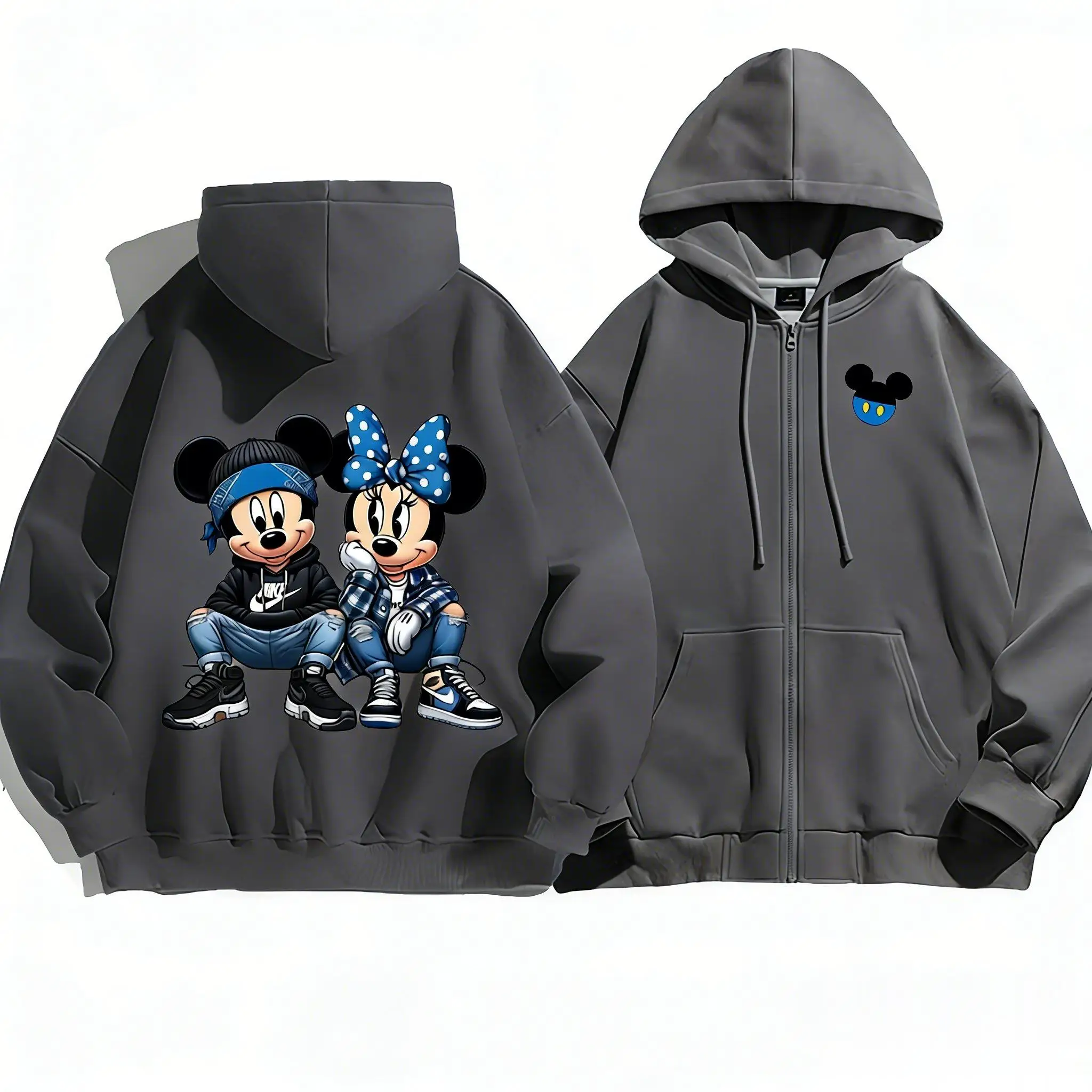 

Толстовка с рисунком Микки Мауса на молнии, повседневная куртка для мужчин и женщин, хлопковая уличная одежда с графическим принтом Диснея, 2026, весна-лето, мода Y2k