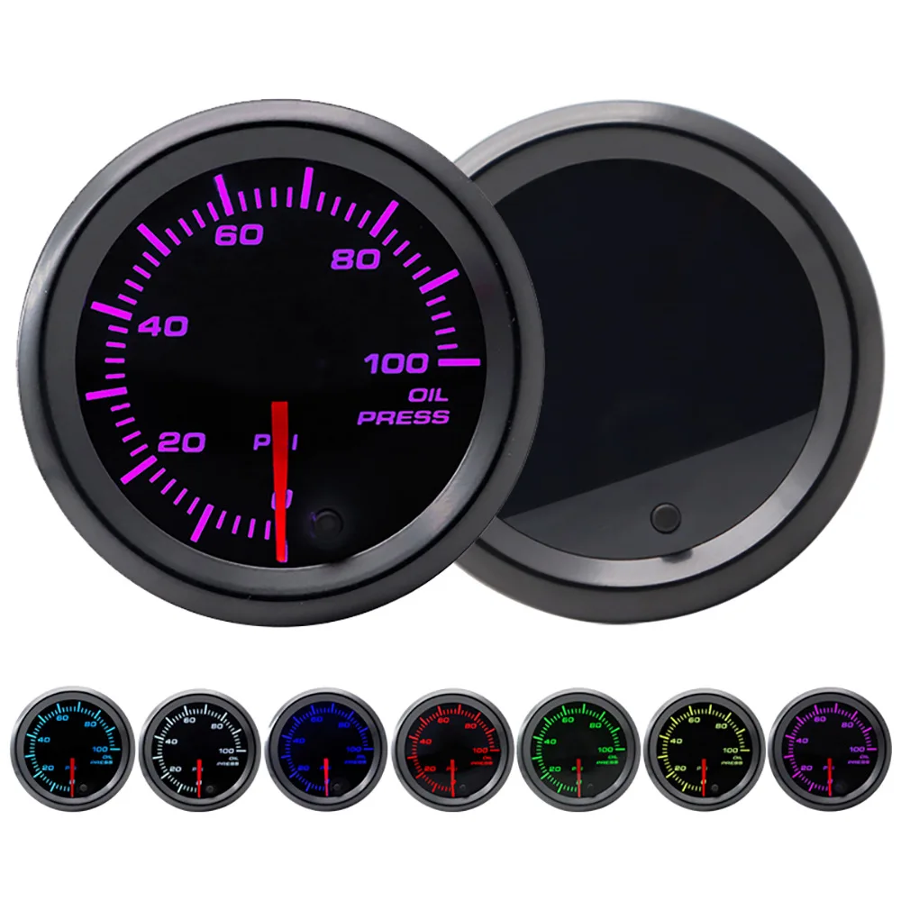 

52mm GlowShift Black 7 Color Air Pressure 200 PSI Gauge Meter w. Black Face