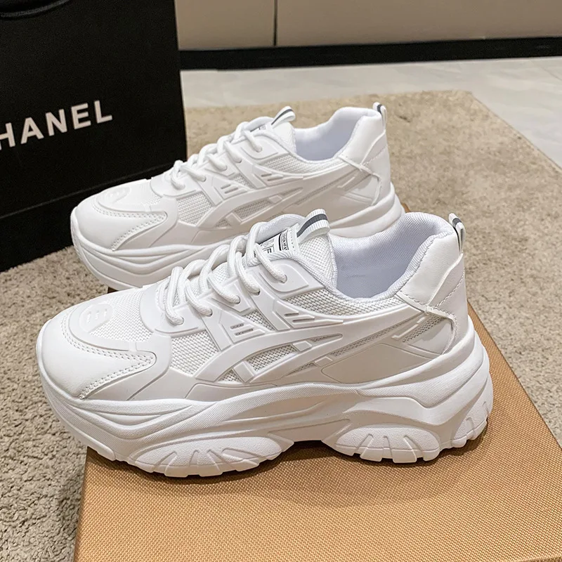 Women Thick Bottom Chunky Sneakers Korean Female Platform Lace Up Breathable Spring Autumn Woman Vulcanize Shoes Zapatos Mujer