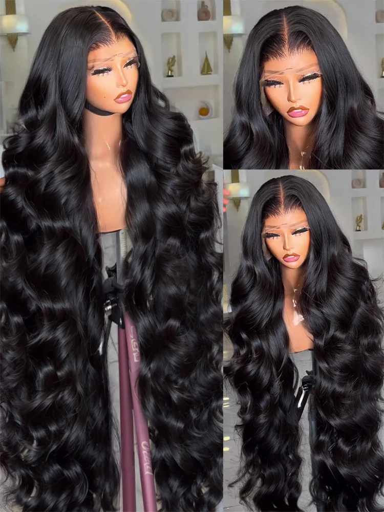100 Human Hair Wigs Lace Front Wig HD 13x6 Frontal Half Raw 250 Density Black Loose Body Wave Pre Cut Long for Women