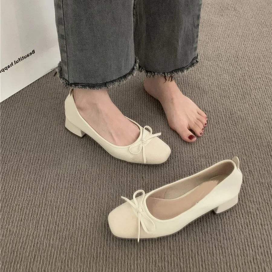 French Style Knot Front Slip-On Women's Fashion Shoes Low Cut Chunky Heel Commute Ready Casual Wear Spring Summer Collection