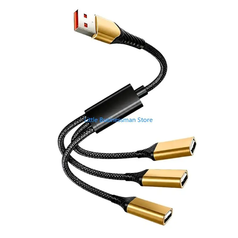 USB Type C Splitter Cable with Input and Three Outputs, Driverless Tool-Less Use, and Black Cable Exterior Construction M76A