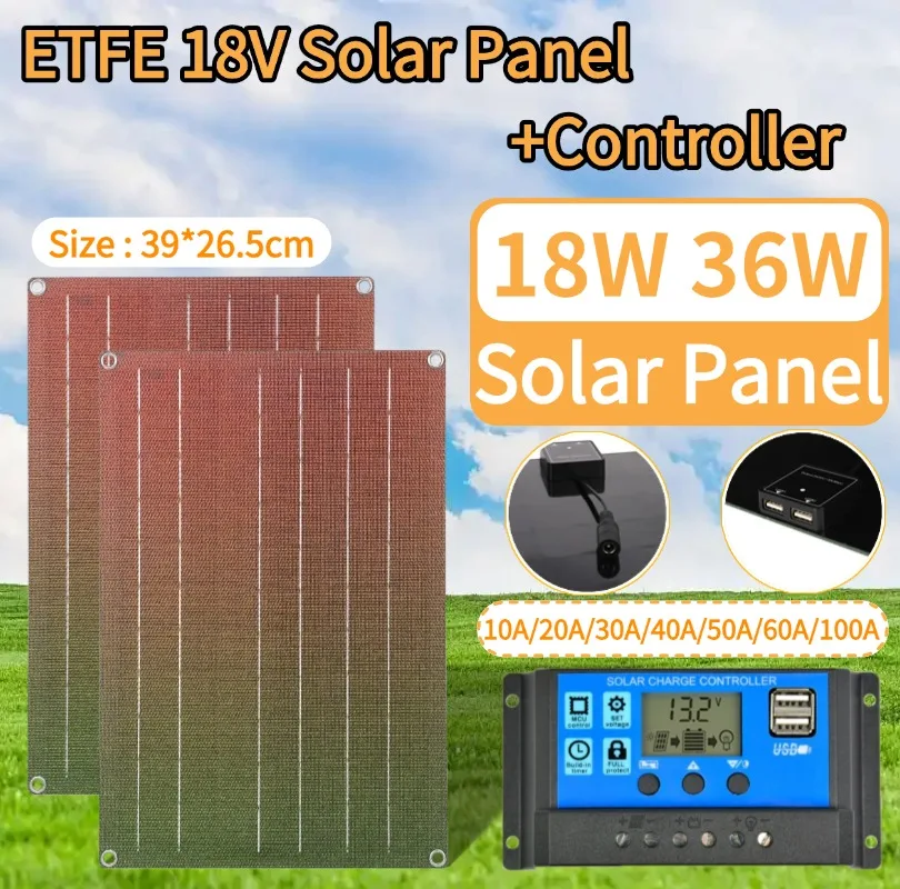 

39X26.5CM 18V ETFE Portable Outdoor Monocrystalline Silicon Colorful Solar Panel DC & Dual USB Solar Battery Charging Panel