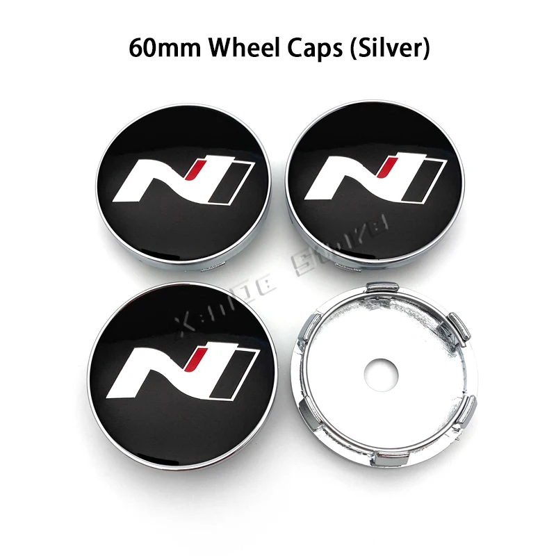 Cubierta de tapa de cubo de rueda de coche, pegatinas de emblema para Hyundai NLine Sonata Tucson Azera Elantra Veloster Kona, 4 piezas, 56mm, 60mm