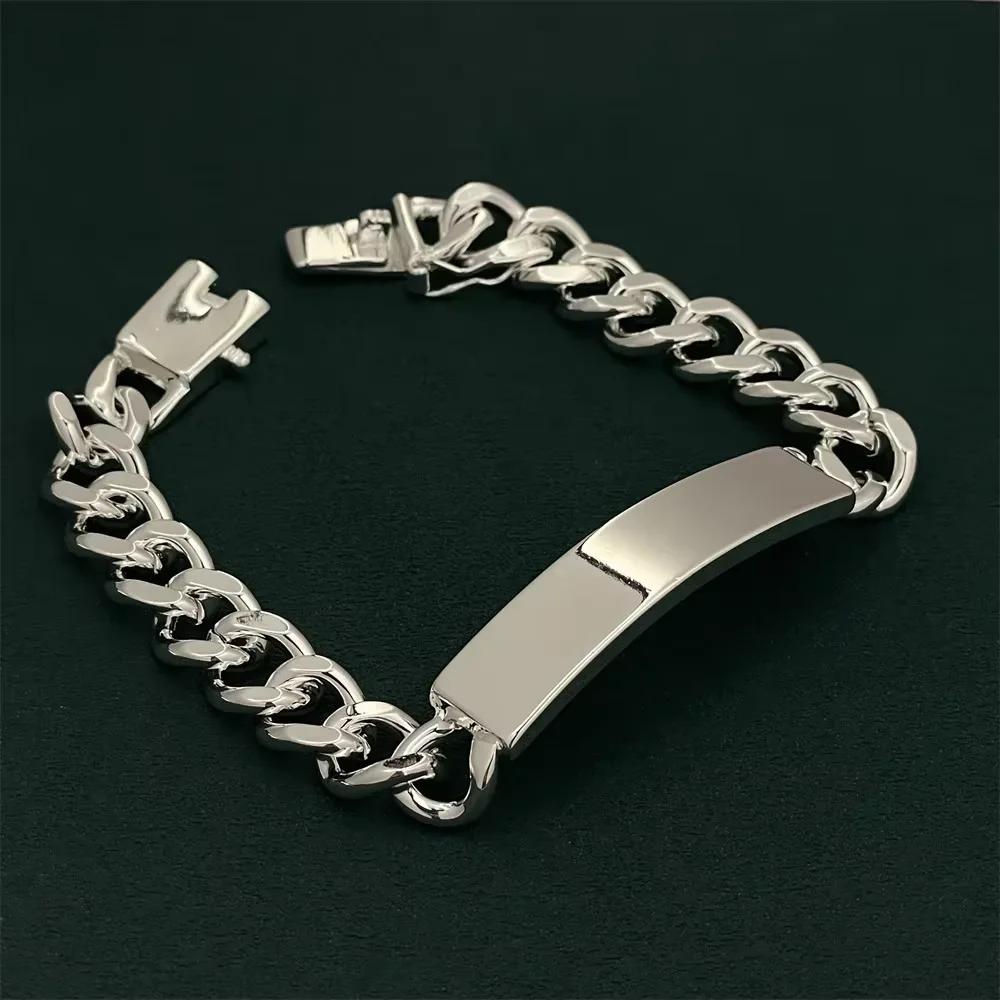

925 Sterling Silver Middle Smooth Square Bracelet, Women Couple Simple Luxury Banquet Wedding Birthday Jewelry Gift