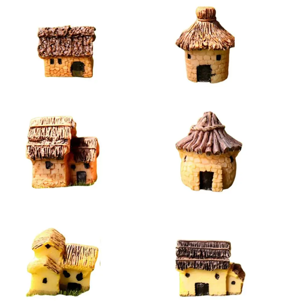 

6 Retro Miniature Resin Crafts Pcs Micro Landscape Ornament Desktop Decor Mini House Gardening Props Eco Friendly Safe Long Term