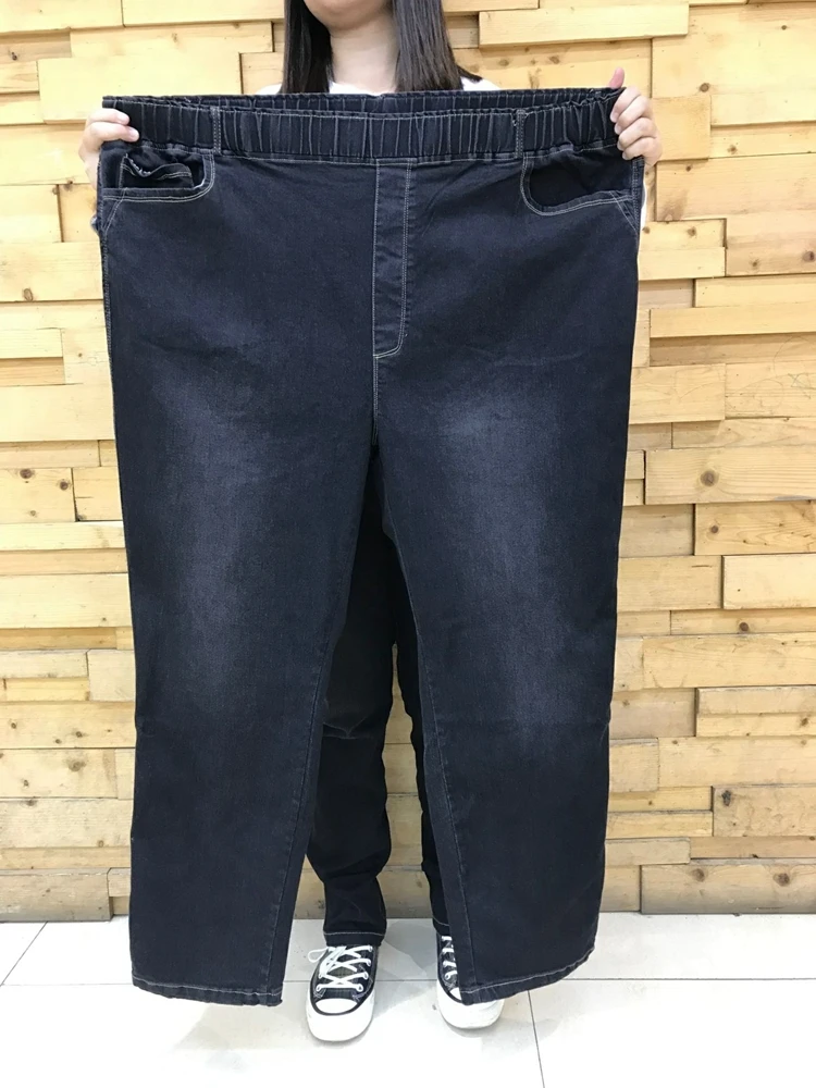 

autumn and winter new plus size casual jeans 9XL 8XL 7XL fashion ladies pocket high waist elastic solid color jeans