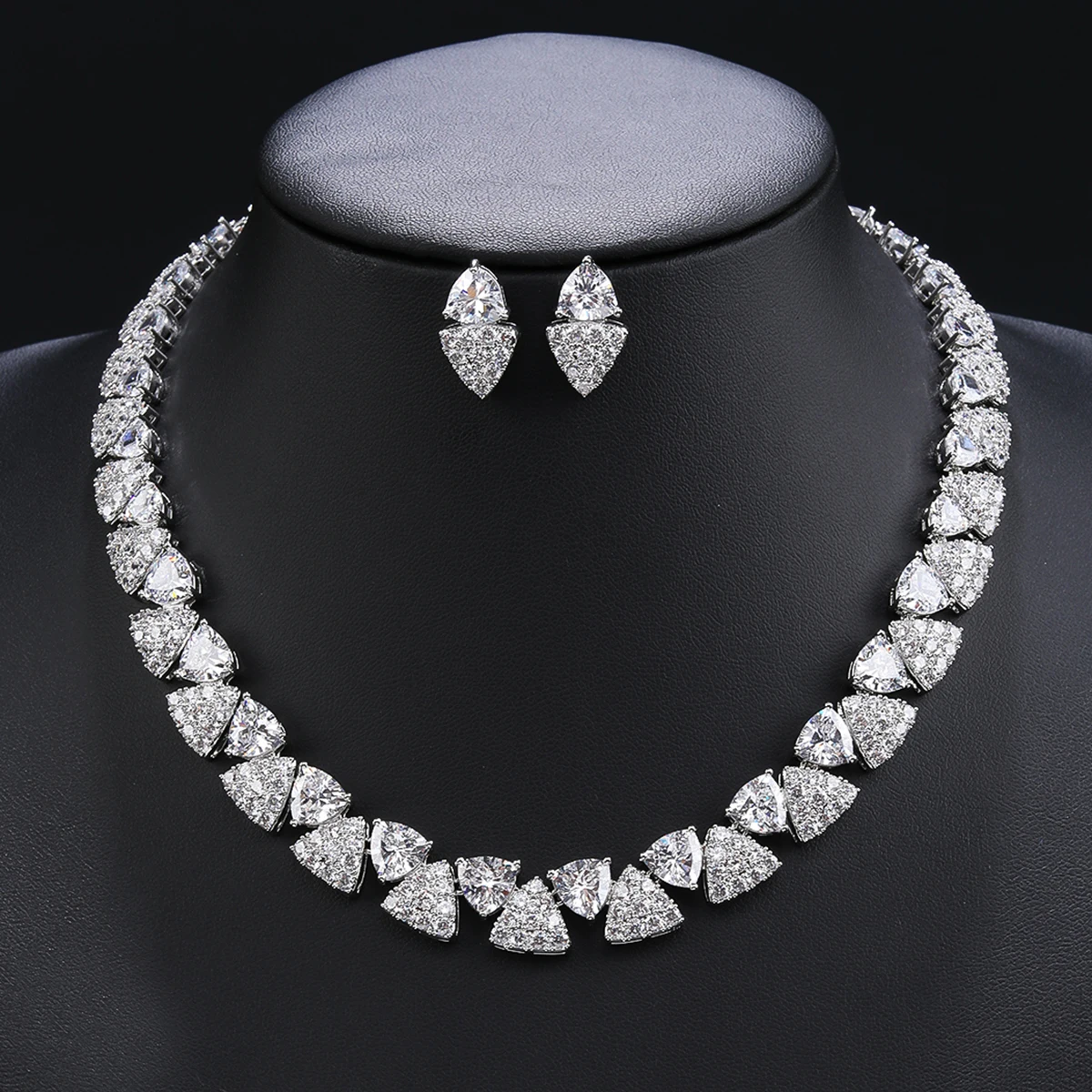 Elegant Multi Color Love Heart Cubic Zirconia Necklace Set  Wedding Bridal Necklace Earrings Costume Jewelry Set CN11332