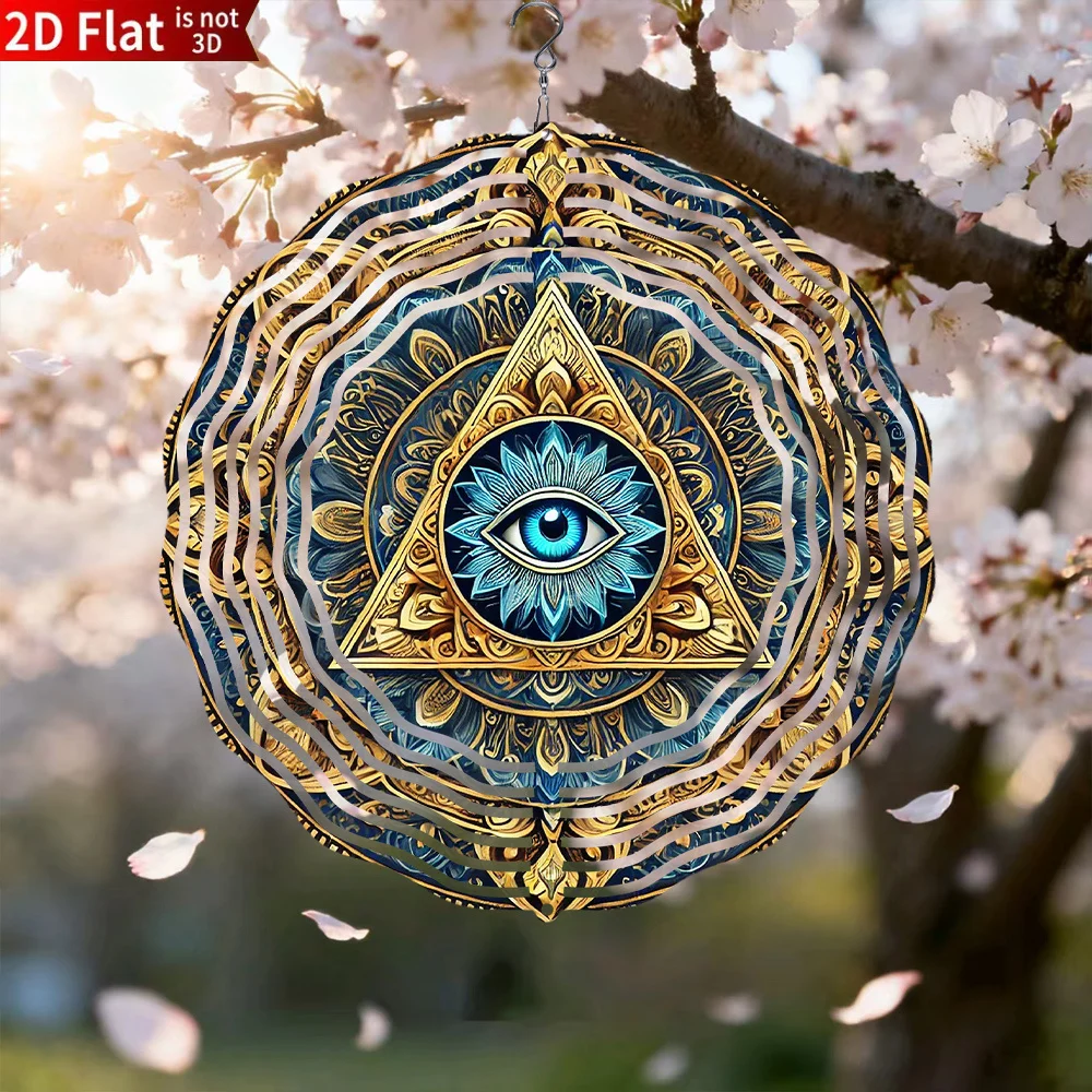 CIFbuy 2D Metal Wind Chimes Christmas Halloween Dia De Los Muertos Spinning Eye of Horus Outdoor Garden Yard Patio Decor Gift