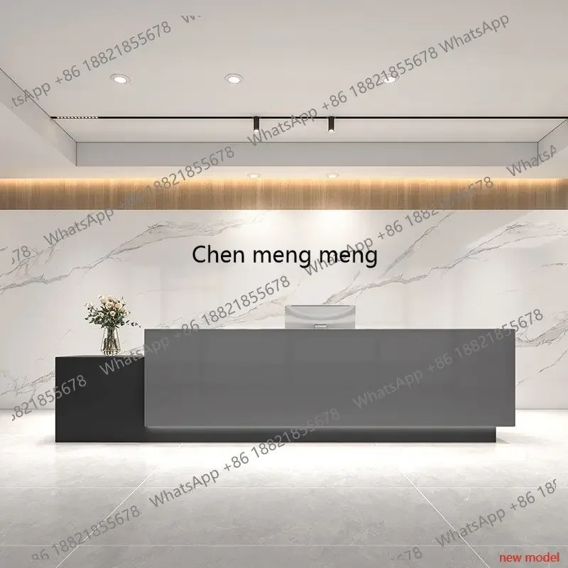 N138  Company Reception Desk Property Reception Table L-Shaped Corner Marble Slate Bar