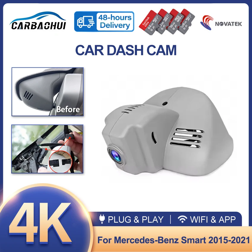 Plug and Play Car DVR WIFI Dash Cam Camera for Smart Fortwo 453 for Smart For Two 453 451 2018-2024, OEM Style Dashcam for Smart