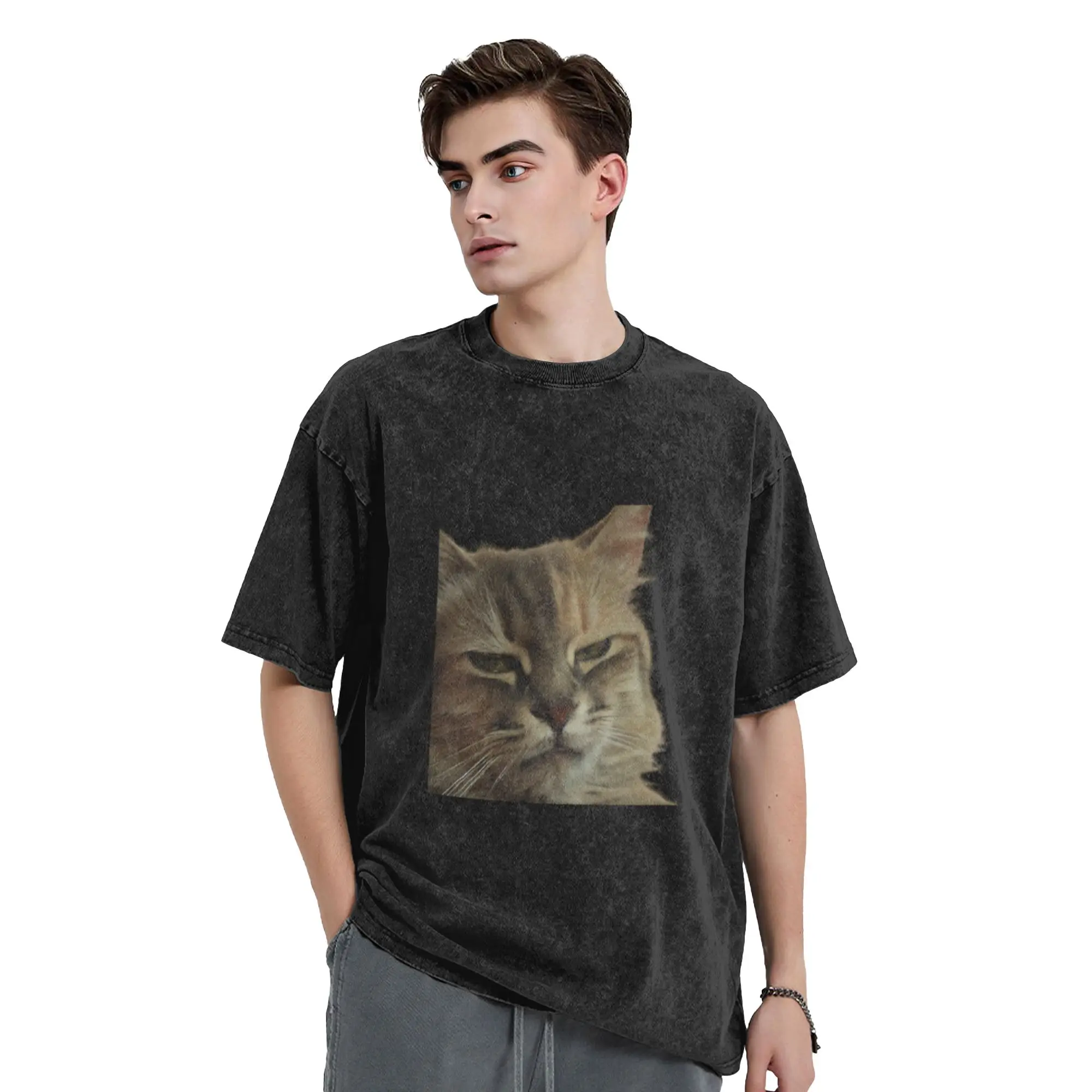 Sarcastic Cat  Meme Classic Stylish A Washed T Shirt Men's Women's Oversized Cotton Tees Tops
