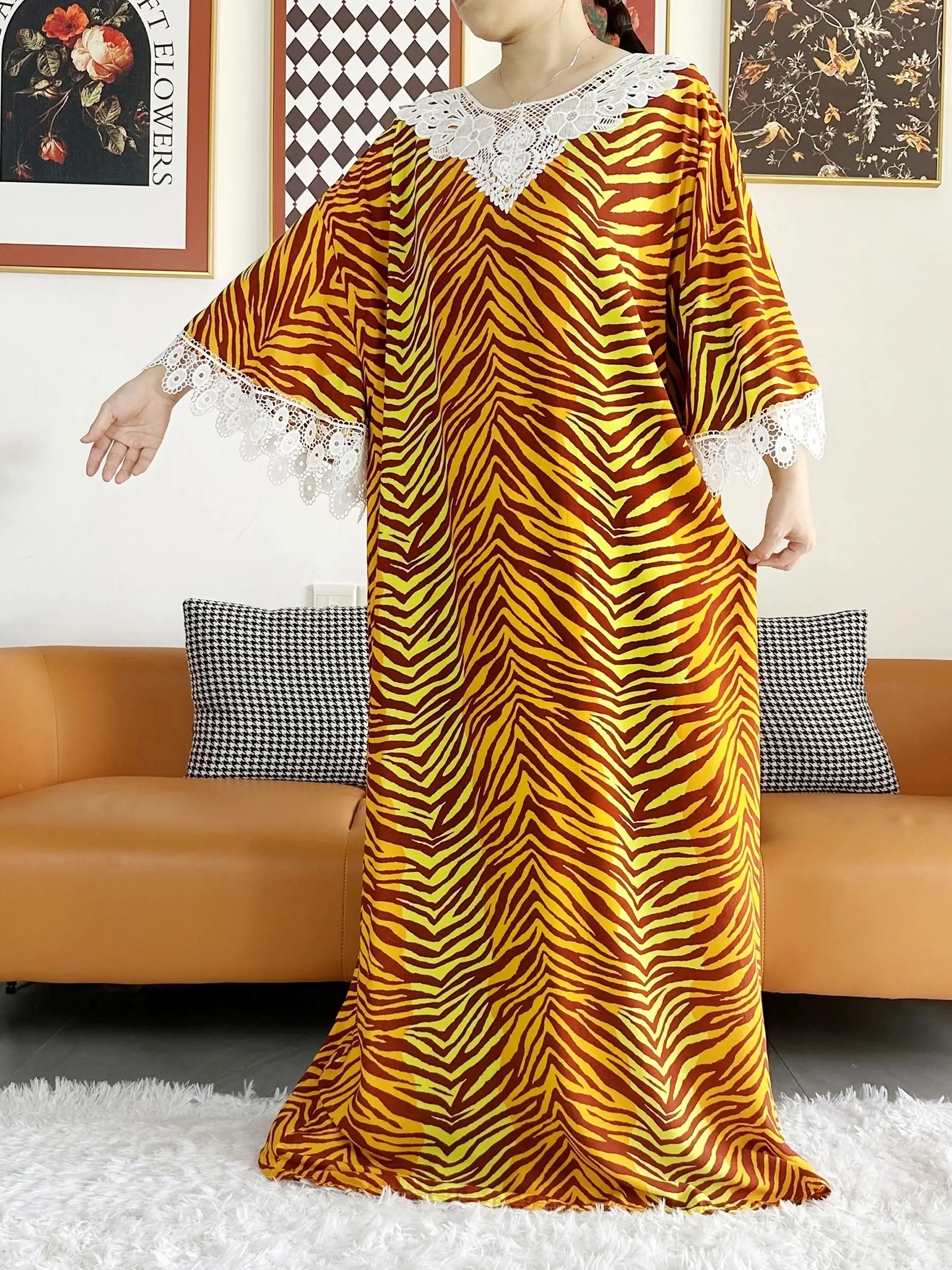 Vestido feminino africano, cachecol de renda, algodão estampado, boubou floral solto, mulheres islâmicas, abaya de manga curta, novo africano, 2020