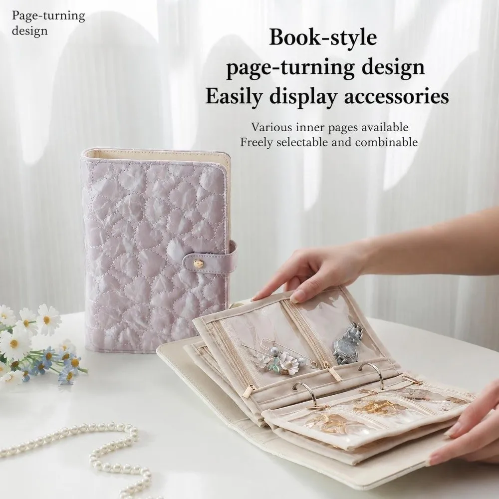 PU Leather Jewelry Storage Book with Snap Button Velvet Interior Jewelry Packaging Box Clear Pockets Binder Storage Book