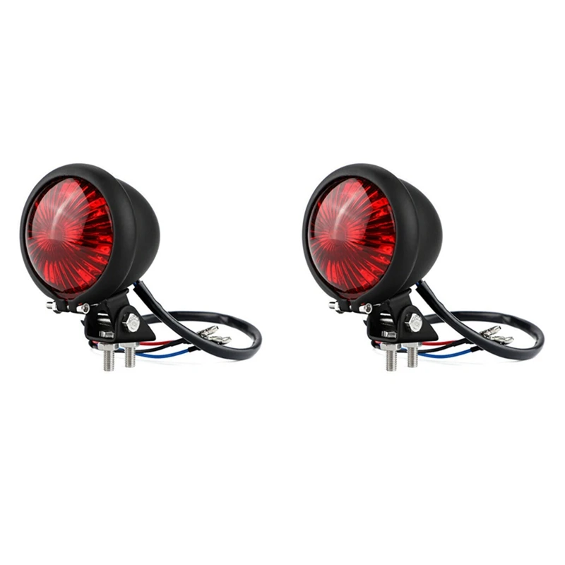 2X Motorcycle LED Rear Tail Light Brake Stop Lamp Moto LED Tail Light For Bobber Chopper Cafe Black