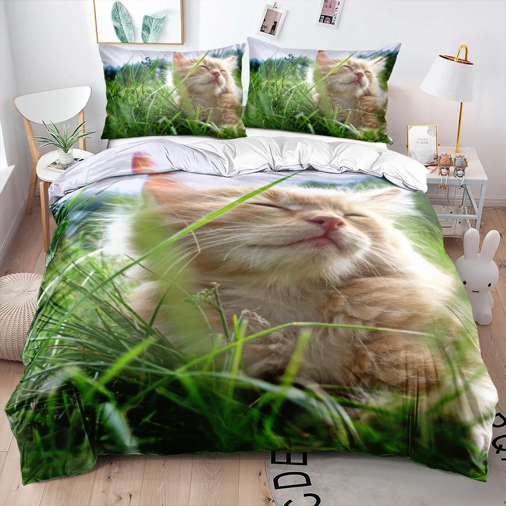 

3D White Custom Design Duvet Comforter Cover Set Pet Cat Pillowships Sets Bedclothes Twin King Queen Double Single Size Beddings
