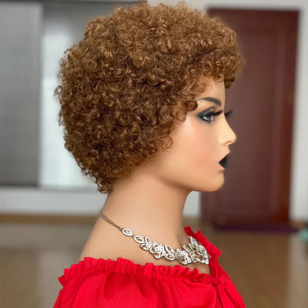 Afro Kinky Curly Wigs With Bang Short Bob Human Hair Wig 150% Density Full Machine Made Wigs For Black Women 30#99J#1B