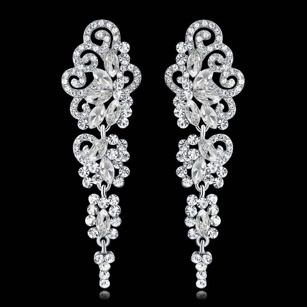 Luxury Cubic Zirconia Long Drop Earrings for Women Wedding Dangle Earrings Party Indian Jewelry Accessories Gift