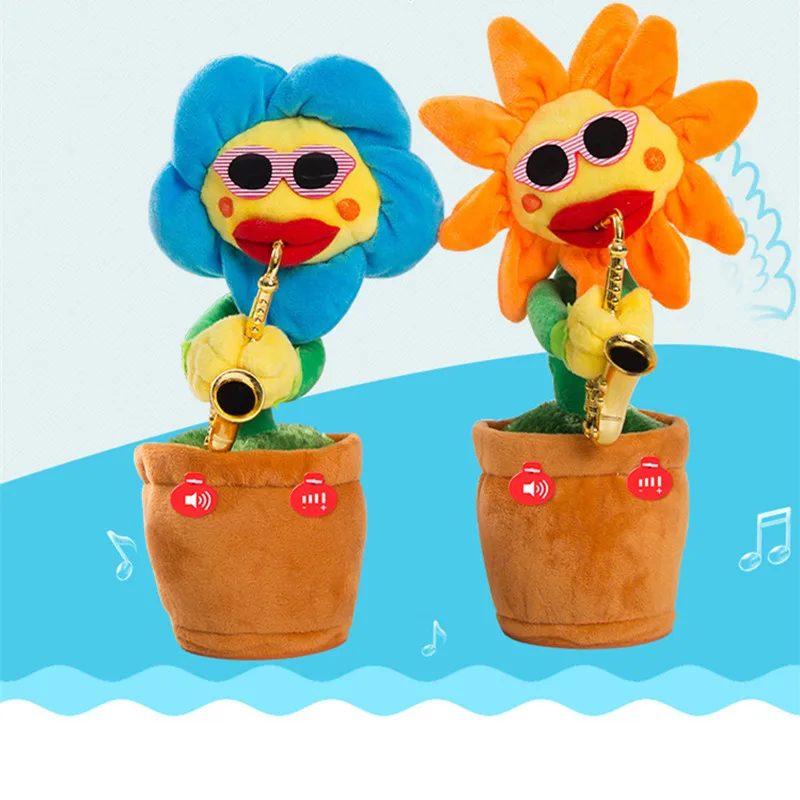 

Electric plush toy Sunflower Singing Dancing Speak Talk Sound Record Toy Electric Usb Saxophone Funny Doll Home Accessories